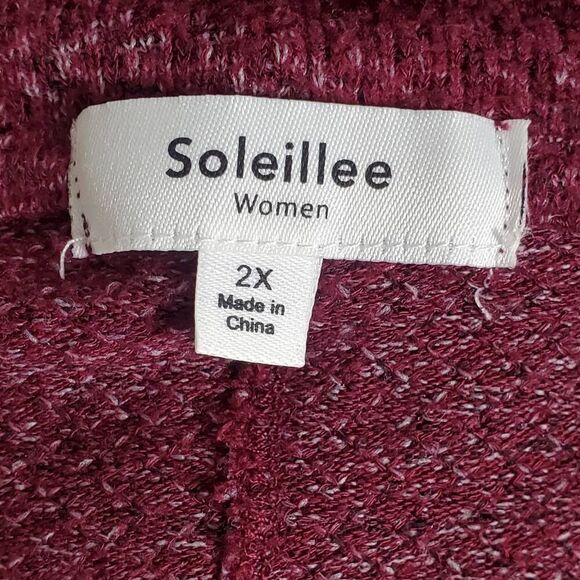 Soleillee Women’s Plus 2X Burgundy Cowl Neck Tunic Sweater Floral Shoulder Detai - Picture 7 of 9
